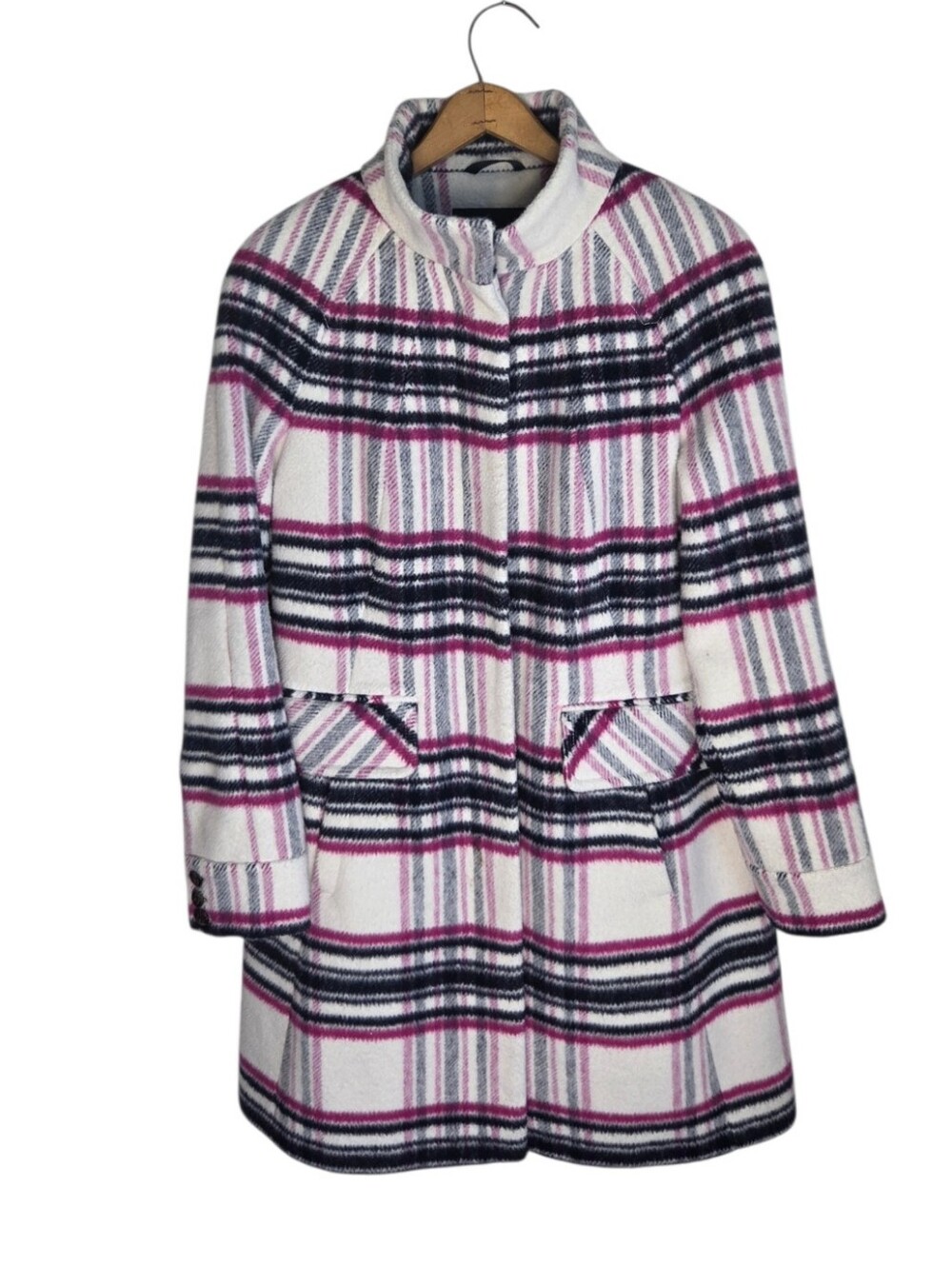 Lands' End Wool Blend Striped Winter Coat Size 12 Lined Warm